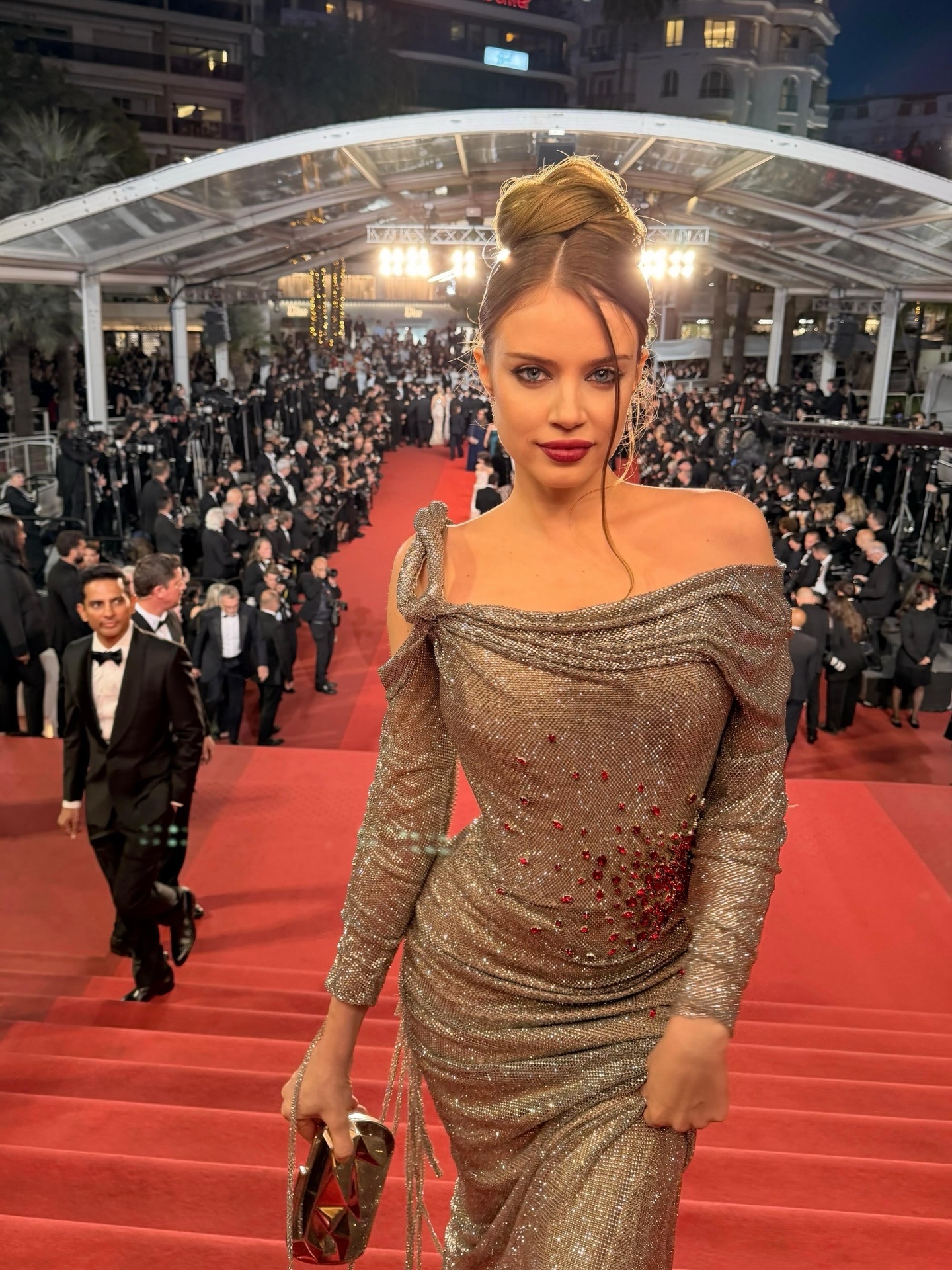 Xenia Tchoumi on the red carpet steps at the Cannes Film Festival with Campari, 2026